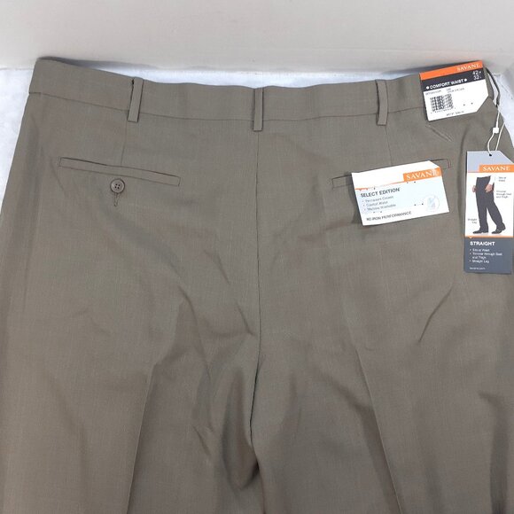 Savane Dress Pants Mens 42x32 Brown Select Edition Pleated Comfort Waist NWT - Picture 8 of 13